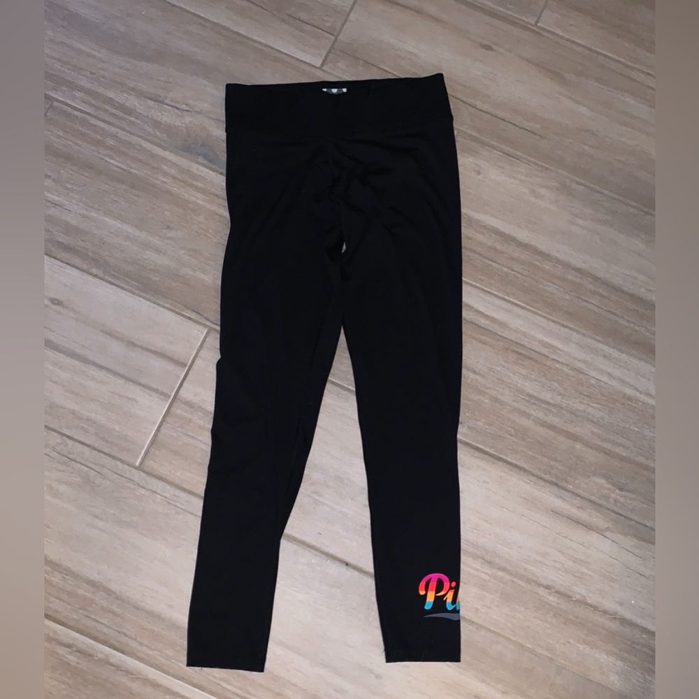 Black Victoria’s Secret PINK Leggings with Colorful Logo size medium